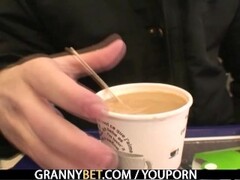Huge titted granny tastes yummy cock Thumb