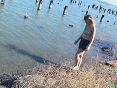 Hairy Blonde with Big Ass Masturbates in Public Water Thumb