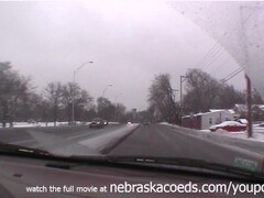 Nebraska Girl Getting Naked in Snowy Traffic in Lincoln Thumb