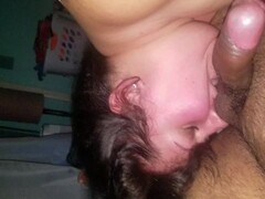 Sexy brunette with big tits sucking dick and taking a load Thumb