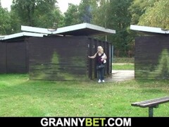 hot blonde grandma gets banged in the public changing room Thumb