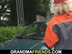shaved busty blonde granny double fucked for money Thumb