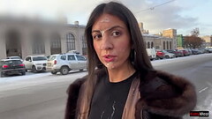 Girl in fur coat jerked off and sucked my dick in the parking lot and walked around with cum on her face - Cumwalk Thumb