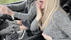 Amazing handjob while driving!! Huge load. Cum eating. Cum play. Thumb