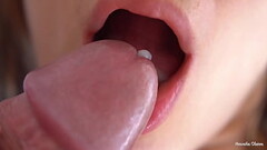 Her Soft Big Lips And Tongue Cause Him Cumshot, Super Closeup Cum In Mouth Thumb