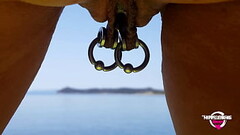nippleringlover kinky mother double rings in extreme pierced nipples fingering pierced pussy and pissing at nude beach Thumb