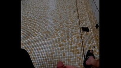 Stroking my cock to big cumshot in the locker room shower Thumb
