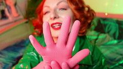 pink gloves fetish - latex rubber close up video - Arya Grander - redhead MILF seduce and tease with hot sounds Thumb