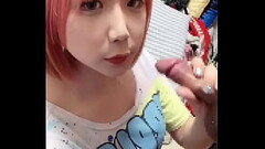Pink haired shemale blows and gets facialized Thumb