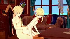 Genshin Impact Hentai - Aether and Lumine Sucking and fucking - 3D Anime cartoon Video Game Porn Video Thumb