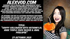Happy Halloween with Hotkinkyjo, huge triple cock dildos &amp_ anal prolapse Thumb