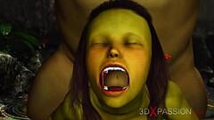 Green monster Ogre fucks hard a horny female goblin Arwen in the enchanted forest Thumb