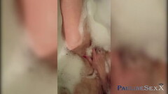 Girl Masturbates in Bathroom and Fucks Herself with Dildo Thumb